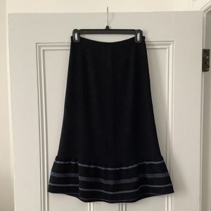 Loft black long skirt with ruffled blue trim